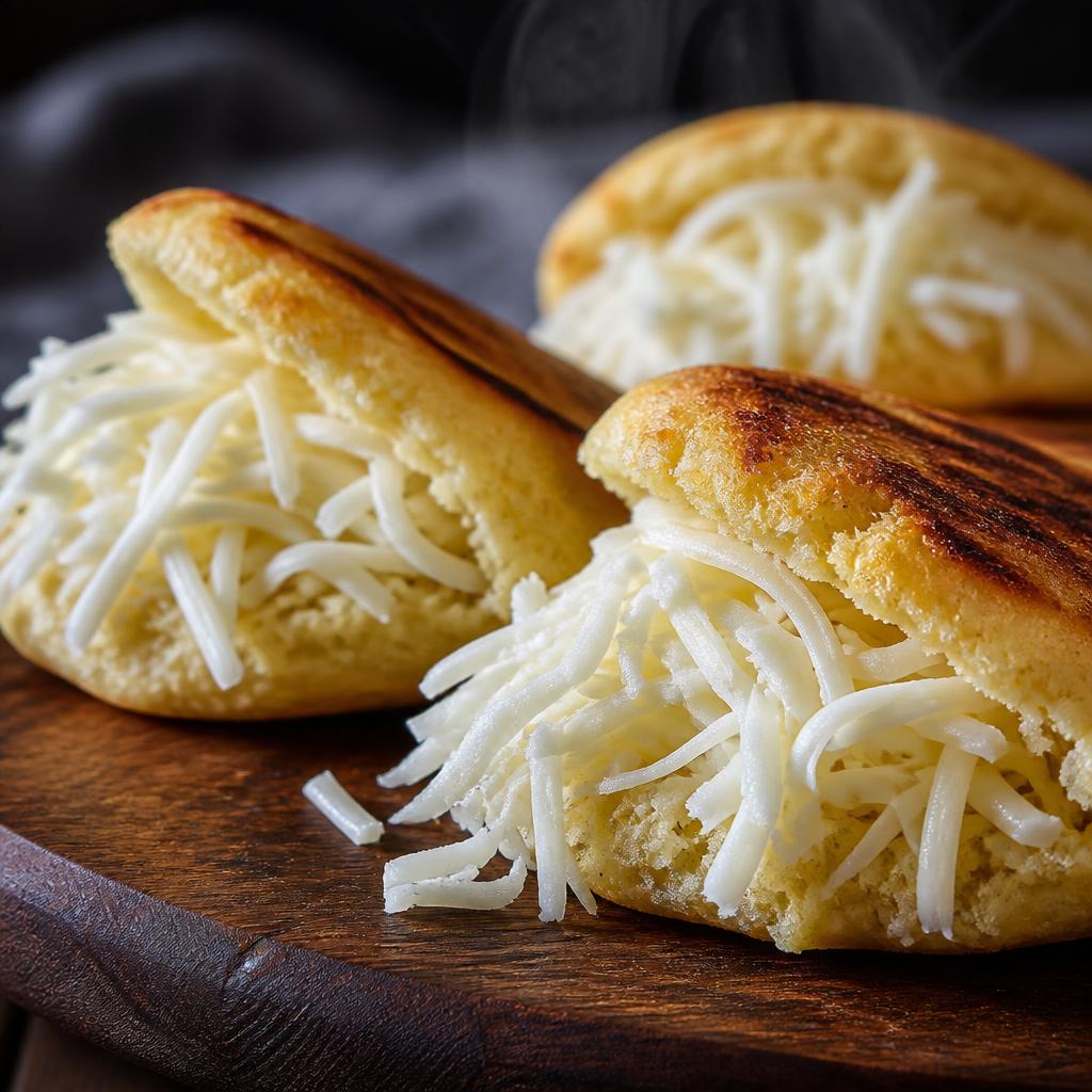Venezuelan arepas filled with fresh crumbled Queso Llanero